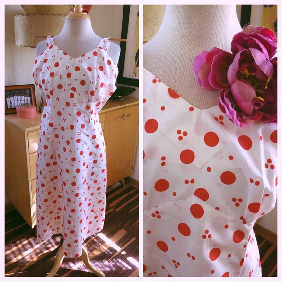 Vintage Dresses & Skirts - 1940s Dress Slip Polka Dot S Rockabilly Lingerie